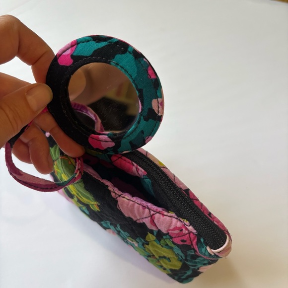 Vera Bradley small Black Floral Quilted makeup pouch mirror Hilo Meadow Print - Picture 6 of 11